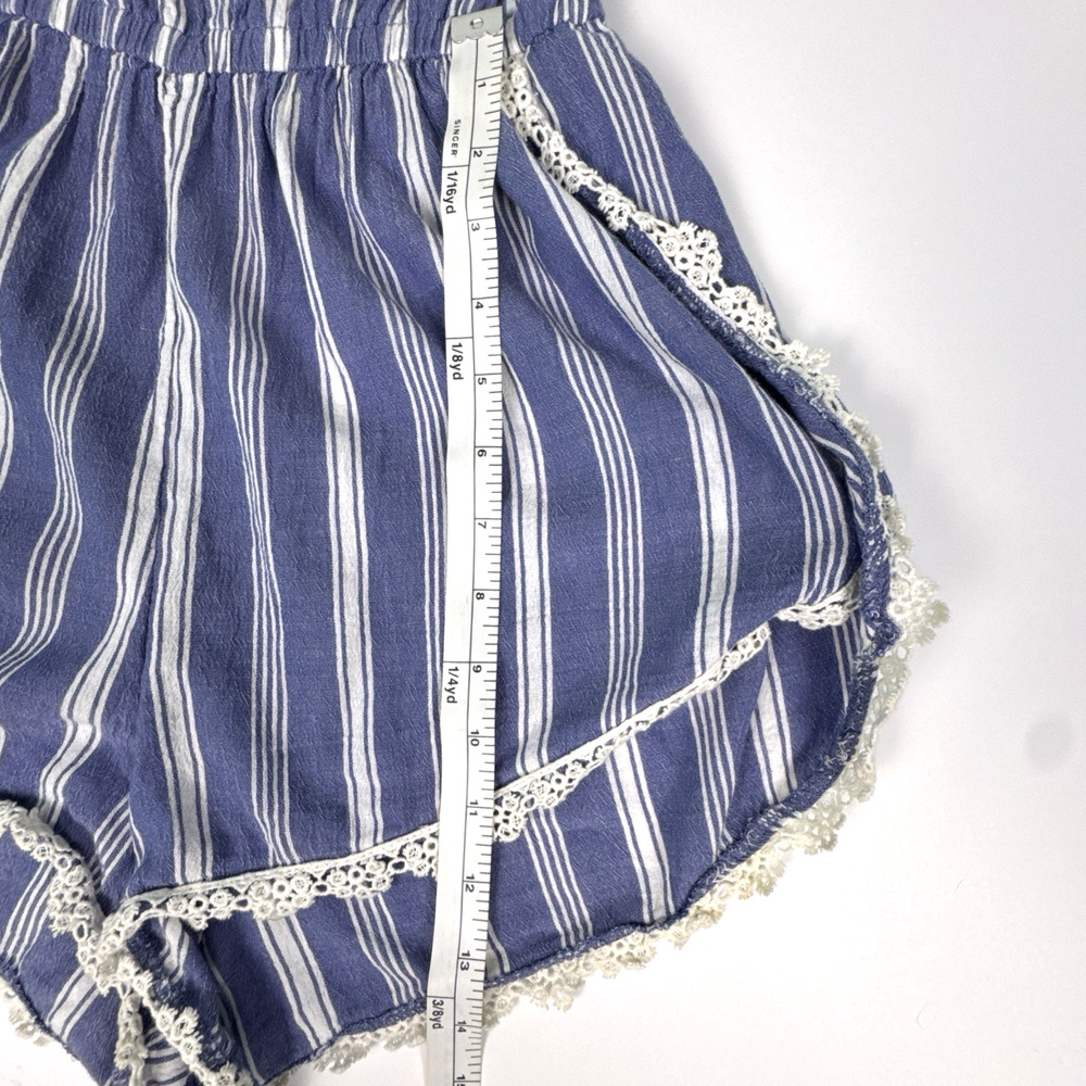 Abercrombie Fitch Striped Strappy Romper Size M Crochet Lace Trim Vtg Y2K Boho - Picture 12 of 13